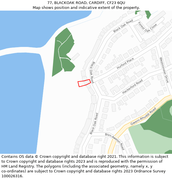 77, BLACKOAK ROAD, CARDIFF, CF23 6QU: Location map and indicative extent of plot