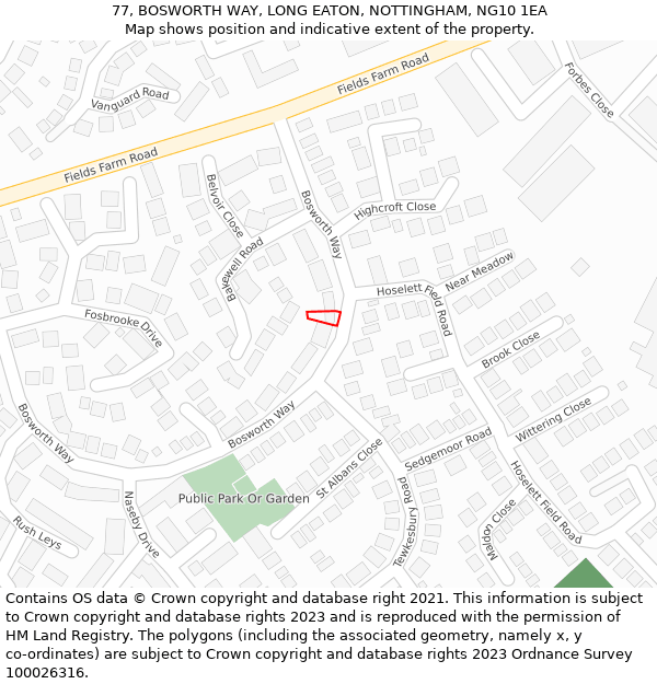 77, BOSWORTH WAY, LONG EATON, NOTTINGHAM, NG10 1EA: Location map and indicative extent of plot