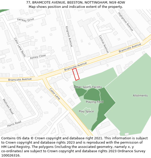 77, BRAMCOTE AVENUE, BEESTON, NOTTINGHAM, NG9 4DW: Location map and indicative extent of plot