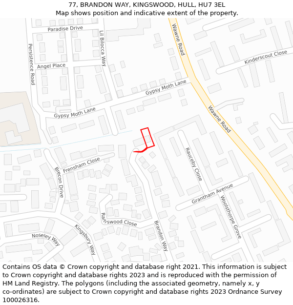 77, BRANDON WAY, KINGSWOOD, HULL, HU7 3EL: Location map and indicative extent of plot