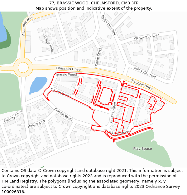 77, BRASSIE WOOD, CHELMSFORD, CM3 3FP: Location map and indicative extent of plot