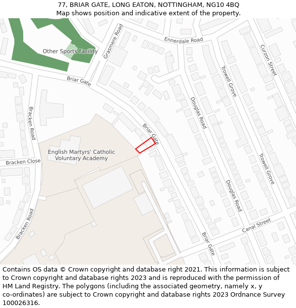 77, BRIAR GATE, LONG EATON, NOTTINGHAM, NG10 4BQ: Location map and indicative extent of plot