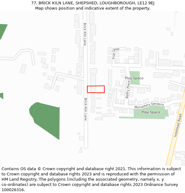 77, BRICK KILN LANE, SHEPSHED, LOUGHBOROUGH, LE12 9EJ: Location map and indicative extent of plot