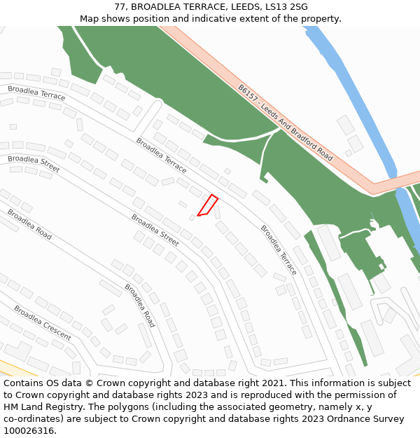 77, BROADLEA TERRACE, LEEDS, LS13 2SG: Location map and indicative extent of plot
