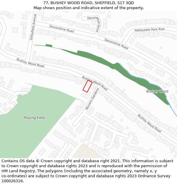77, BUSHEY WOOD ROAD, SHEFFIELD, S17 3QD: Location map and indicative extent of plot