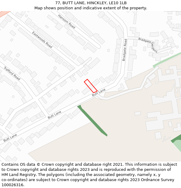 77, BUTT LANE, HINCKLEY, LE10 1LB: Location map and indicative extent of plot