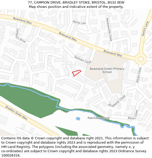 77, CAMPION DRIVE, BRADLEY STOKE, BRISTOL, BS32 0EW: Location map and indicative extent of plot