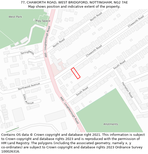 77, CHAWORTH ROAD, WEST BRIDGFORD, NOTTINGHAM, NG2 7AE: Location map and indicative extent of plot