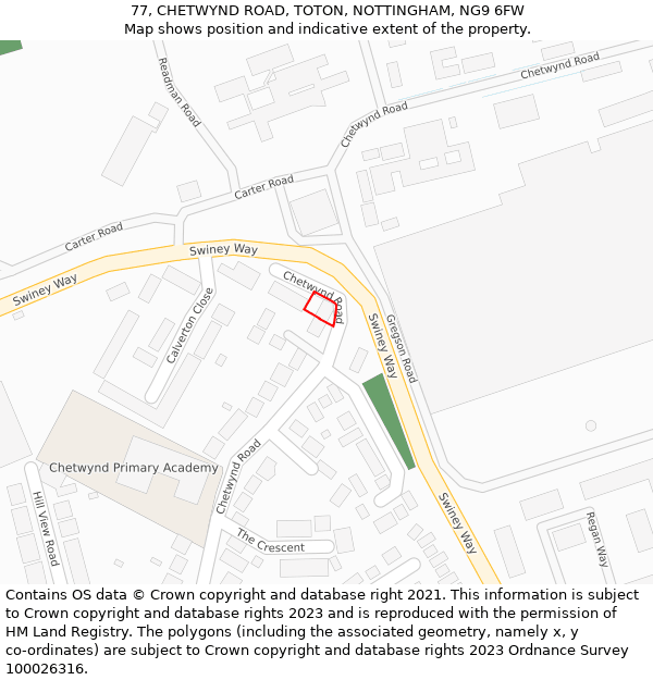 77, CHETWYND ROAD, TOTON, NOTTINGHAM, NG9 6FW: Location map and indicative extent of plot