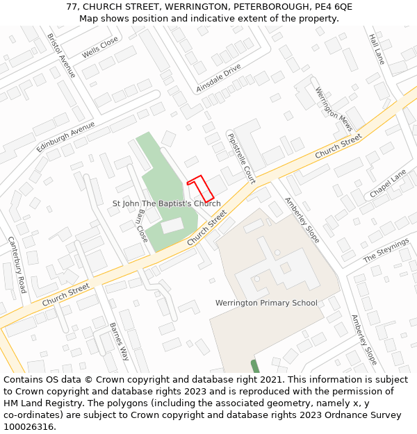 77, CHURCH STREET, WERRINGTON, PETERBOROUGH, PE4 6QE: Location map and indicative extent of plot
