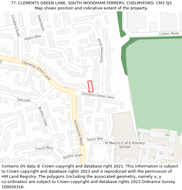 77, CLEMENTS GREEN LANE, SOUTH WOODHAM FERRERS, CHELMSFORD, CM3 5JS: Location map and indicative extent of plot