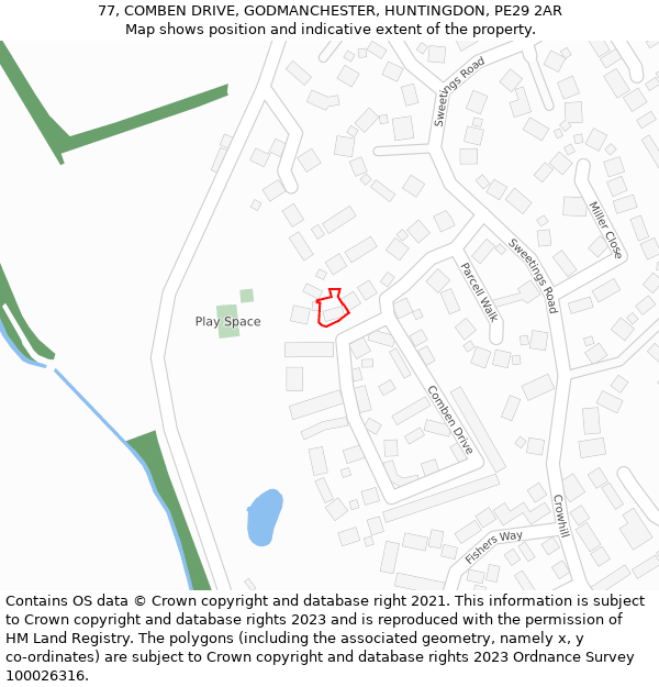 77, COMBEN DRIVE, GODMANCHESTER, HUNTINGDON, PE29 2AR: Location map and indicative extent of plot