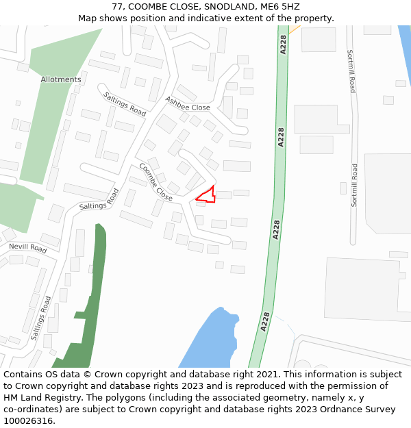 77, COOMBE CLOSE, SNODLAND, ME6 5HZ: Location map and indicative extent of plot