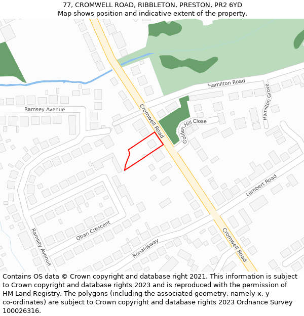 77, CROMWELL ROAD, RIBBLETON, PRESTON, PR2 6YD: Location map and indicative extent of plot