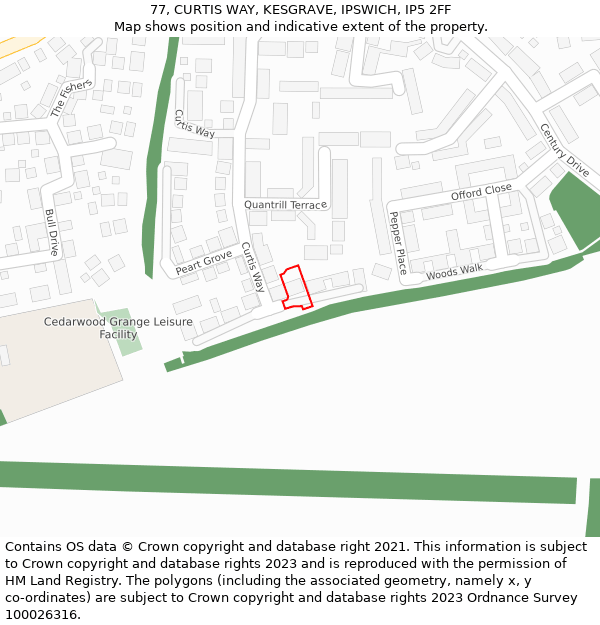 77, CURTIS WAY, KESGRAVE, IPSWICH, IP5 2FF: Location map and indicative extent of plot