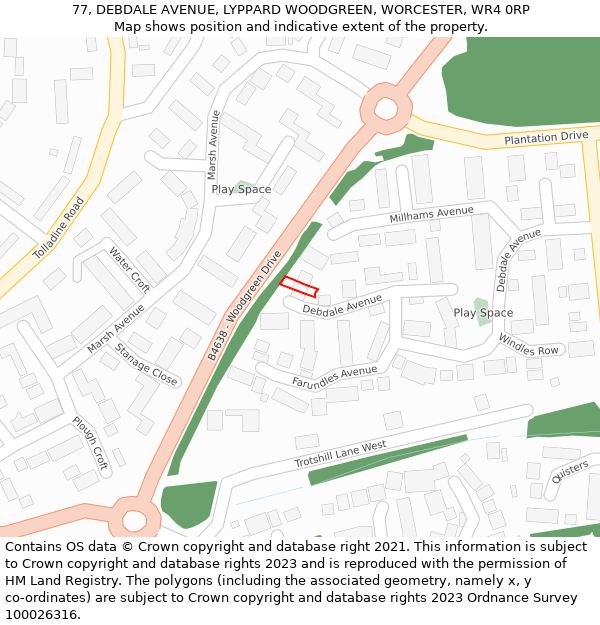 77, DEBDALE AVENUE, LYPPARD WOODGREEN, WORCESTER, WR4 0RP: Location map and indicative extent of plot