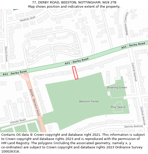 77, DERBY ROAD, BEESTON, NOTTINGHAM, NG9 2TB: Location map and indicative extent of plot