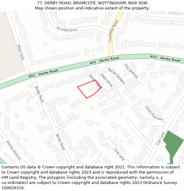77, DERBY ROAD, BRAMCOTE, NOTTINGHAM, NG9 3GW: Location map and indicative extent of plot