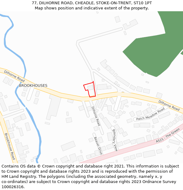 77, DILHORNE ROAD, CHEADLE, STOKE-ON-TRENT, ST10 1PT: Location map and indicative extent of plot