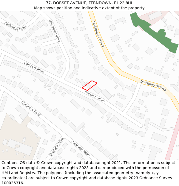 77, DORSET AVENUE, FERNDOWN, BH22 8HL: Location map and indicative extent of plot
