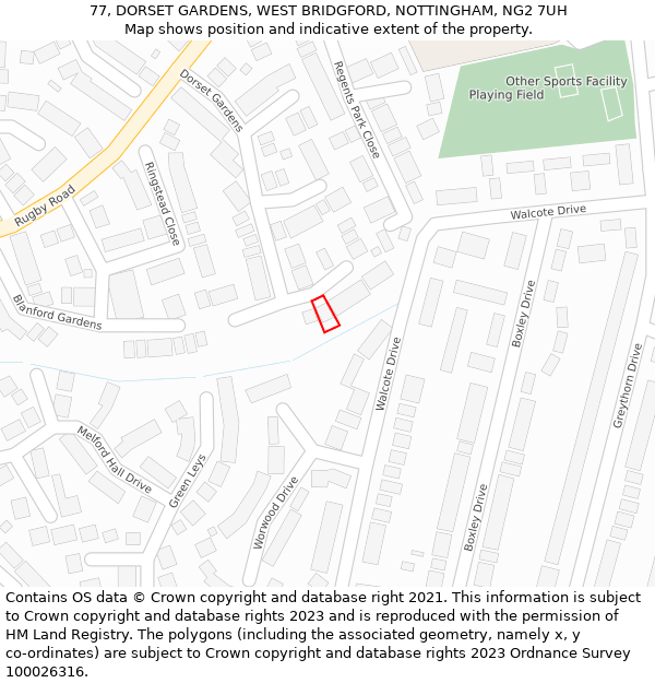 77, DORSET GARDENS, WEST BRIDGFORD, NOTTINGHAM, NG2 7UH: Location map and indicative extent of plot