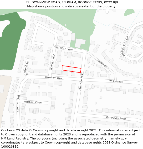 77, DOWNVIEW ROAD, FELPHAM, BOGNOR REGIS, PO22 8JB: Location map and indicative extent of plot