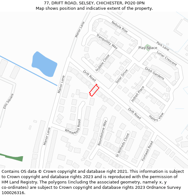 77, DRIFT ROAD, SELSEY, CHICHESTER, PO20 0PN: Location map and indicative extent of plot