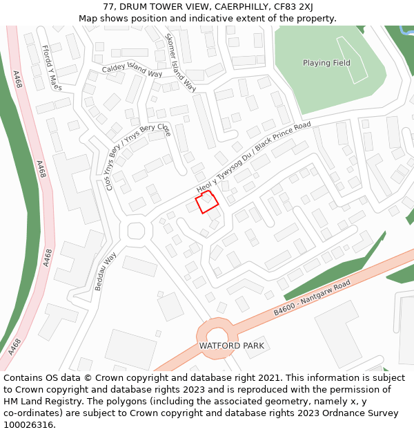 77, DRUM TOWER VIEW, CAERPHILLY, CF83 2XJ: Location map and indicative extent of plot