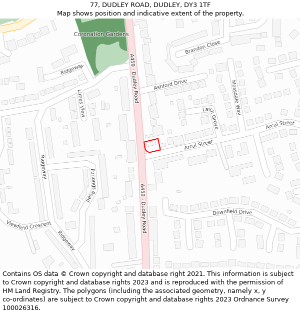 77, DUDLEY ROAD, DUDLEY, DY3 1TF: Location map and indicative extent of plot