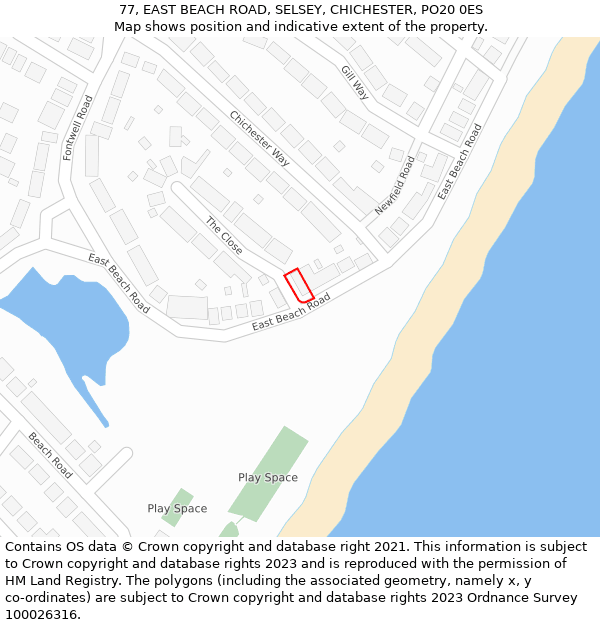 77, EAST BEACH ROAD, SELSEY, CHICHESTER, PO20 0ES: Location map and indicative extent of plot