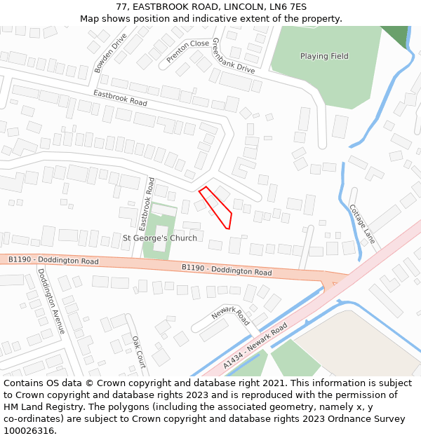 77, EASTBROOK ROAD, LINCOLN, LN6 7ES: Location map and indicative extent of plot