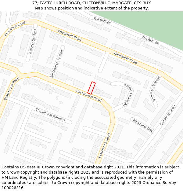 77, EASTCHURCH ROAD, CLIFTONVILLE, MARGATE, CT9 3HX: Location map and indicative extent of plot