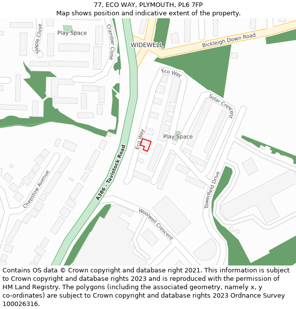 77, ECO WAY, PLYMOUTH, PL6 7FP: Location map and indicative extent of plot