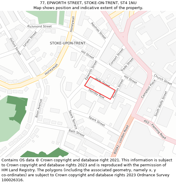 77, EPWORTH STREET, STOKE-ON-TRENT, ST4 1NU: Location map and indicative extent of plot