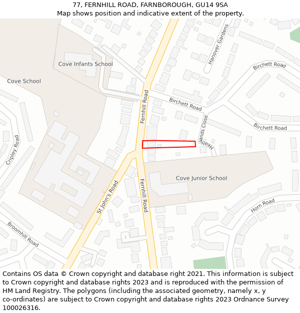 77, FERNHILL ROAD, FARNBOROUGH, GU14 9SA: Location map and indicative extent of plot