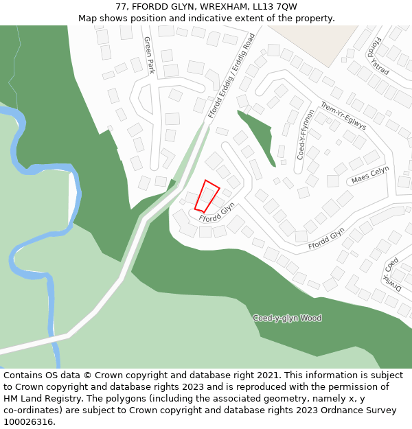 77, FFORDD GLYN, WREXHAM, LL13 7QW: Location map and indicative extent of plot