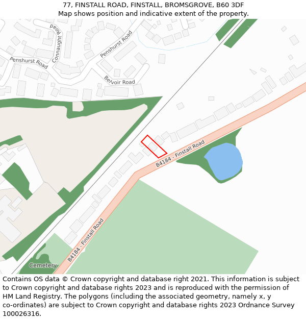 77, FINSTALL ROAD, FINSTALL, BROMSGROVE, B60 3DF: Location map and indicative extent of plot