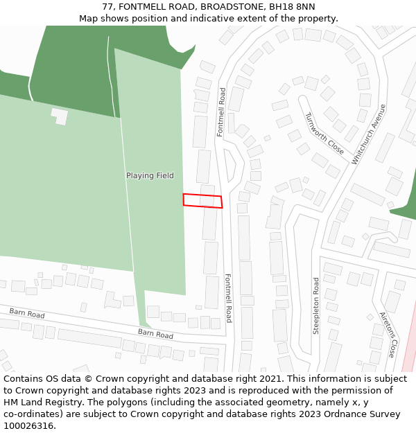 77, FONTMELL ROAD, BROADSTONE, BH18 8NN: Location map and indicative extent of plot