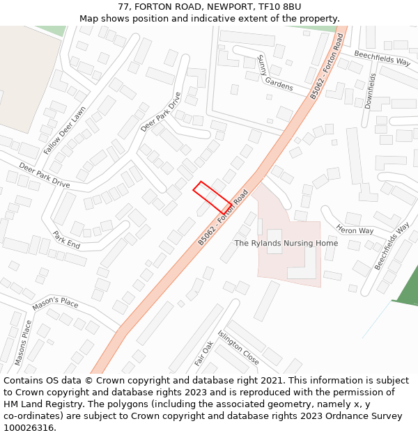 77, FORTON ROAD, NEWPORT, TF10 8BU: Location map and indicative extent of plot