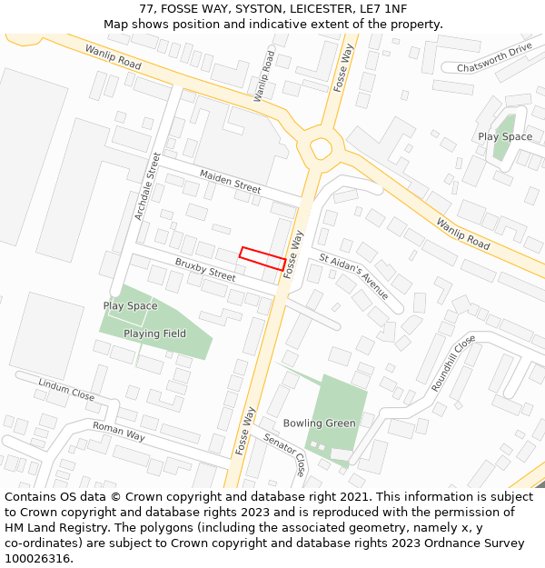 77, FOSSE WAY, SYSTON, LEICESTER, LE7 1NF: Location map and indicative extent of plot