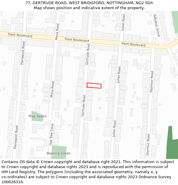 77, GERTRUDE ROAD, WEST BRIDGFORD, NOTTINGHAM, NG2 5DA: Location map and indicative extent of plot