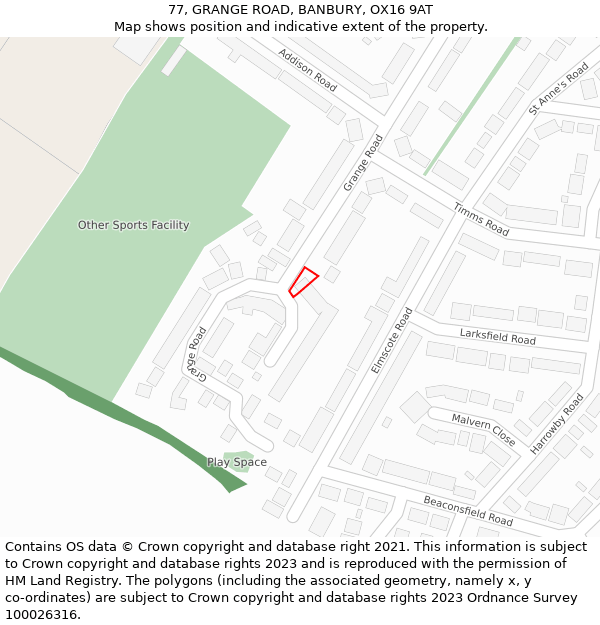 77, GRANGE ROAD, BANBURY, OX16 9AT: Location map and indicative extent of plot