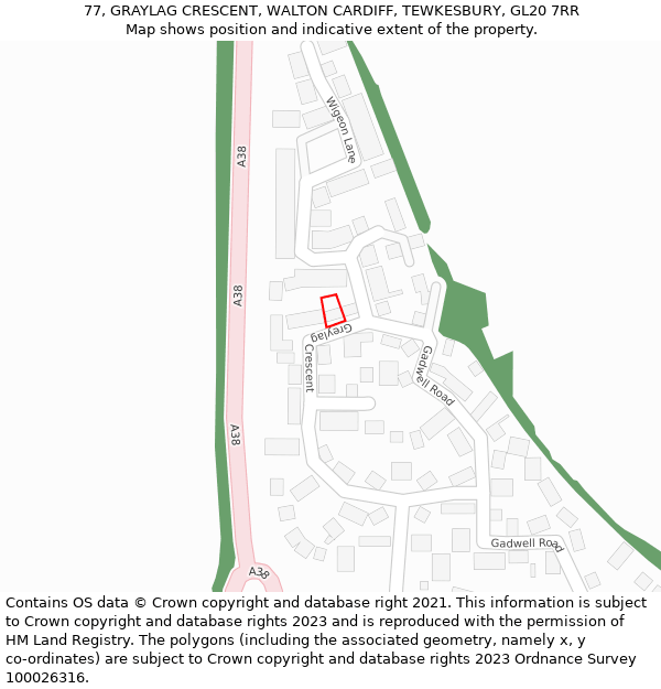 77, GRAYLAG CRESCENT, WALTON CARDIFF, TEWKESBURY, GL20 7RR: Location map and indicative extent of plot