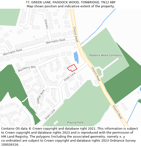 77, GREEN LANE, PADDOCK WOOD, TONBRIDGE, TN12 6BF: Location map and indicative extent of plot