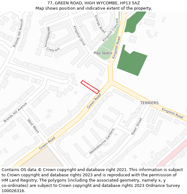 77, GREEN ROAD, HIGH WYCOMBE, HP13 5AZ: Location map and indicative extent of plot