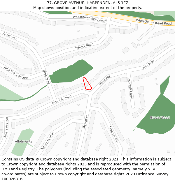 77, GROVE AVENUE, HARPENDEN, AL5 1EZ: Location map and indicative extent of plot