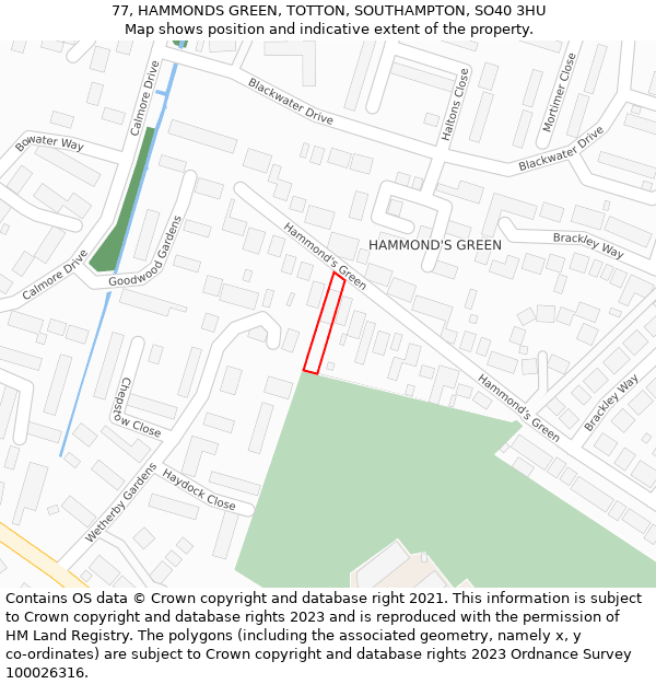 77, HAMMONDS GREEN, TOTTON, SOUTHAMPTON, SO40 3HU: Location map and indicative extent of plot