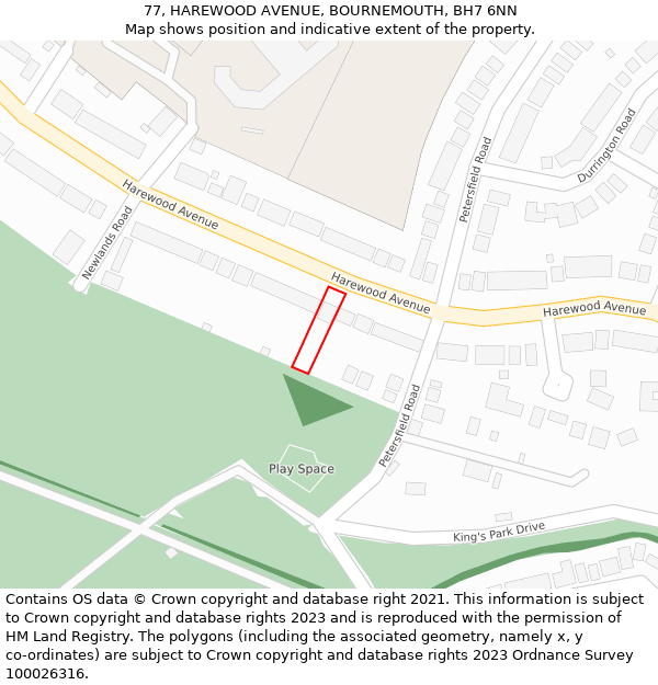 77, HAREWOOD AVENUE, BOURNEMOUTH, BH7 6NN: Location map and indicative extent of plot
