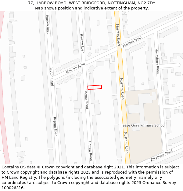 77, HARROW ROAD, WEST BRIDGFORD, NOTTINGHAM, NG2 7DY: Location map and indicative extent of plot