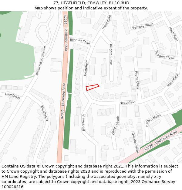 77, HEATHFIELD, CRAWLEY, RH10 3UD: Location map and indicative extent of plot